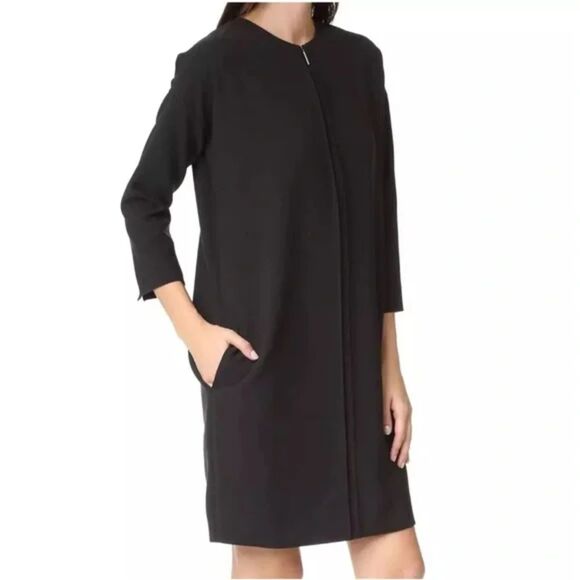 Vince Women Seamed Front-Zip Black Cocoon Crepe Tapered Shift Dress Size S - Picture 1 of 7
